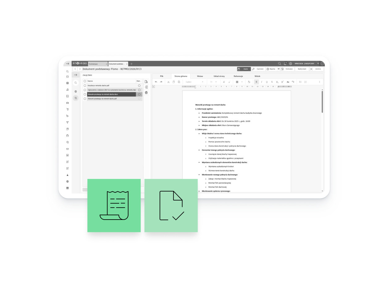 Dodawanie i przechowywanie załączników PDF, MS Office i zdjęć w folderze zabezpieczonym w systemie enova365