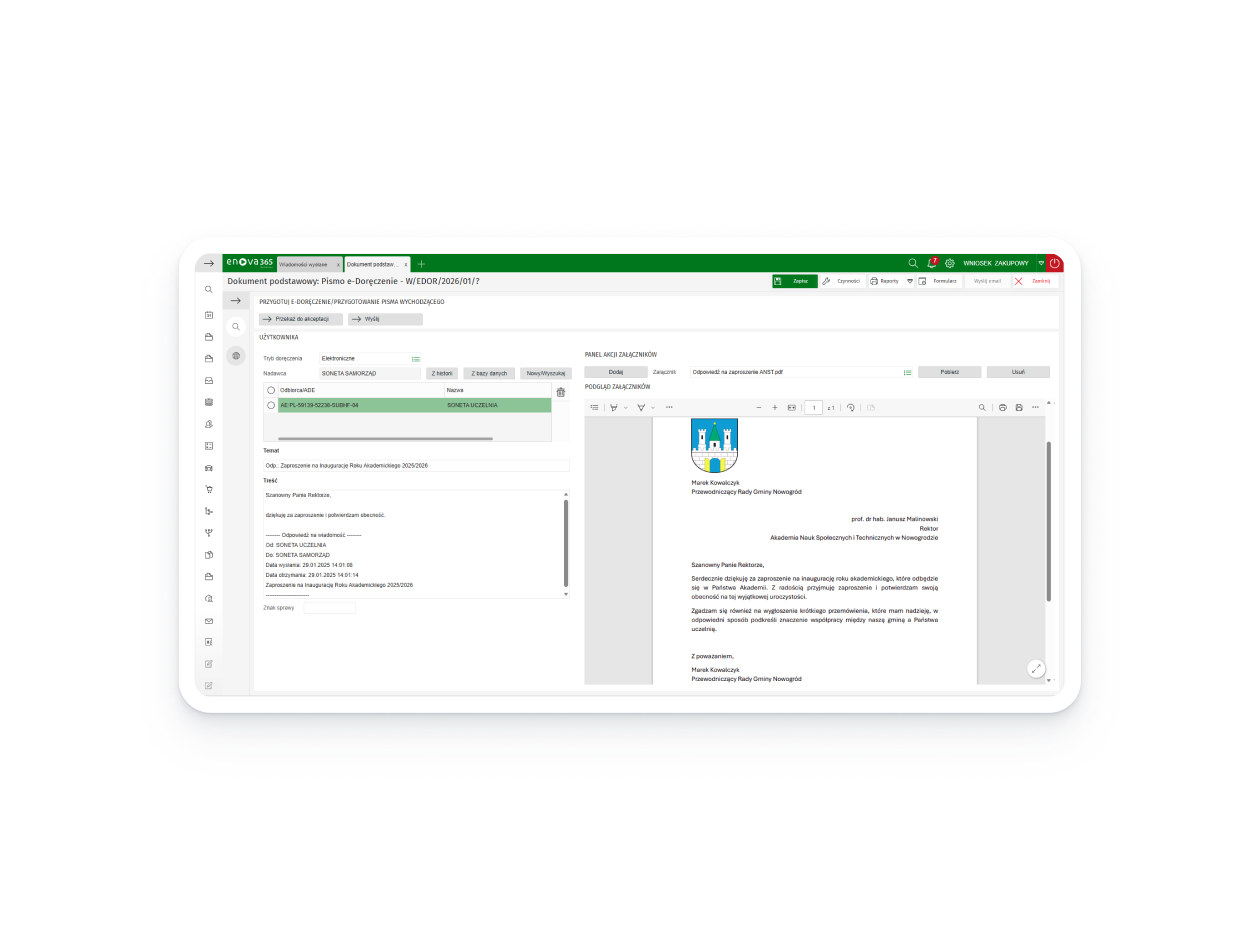 Kontrolowany obieg dokumentów wspierany przez moduł Workflow z podglądem zmian w czasie rzeczywistym w enova365